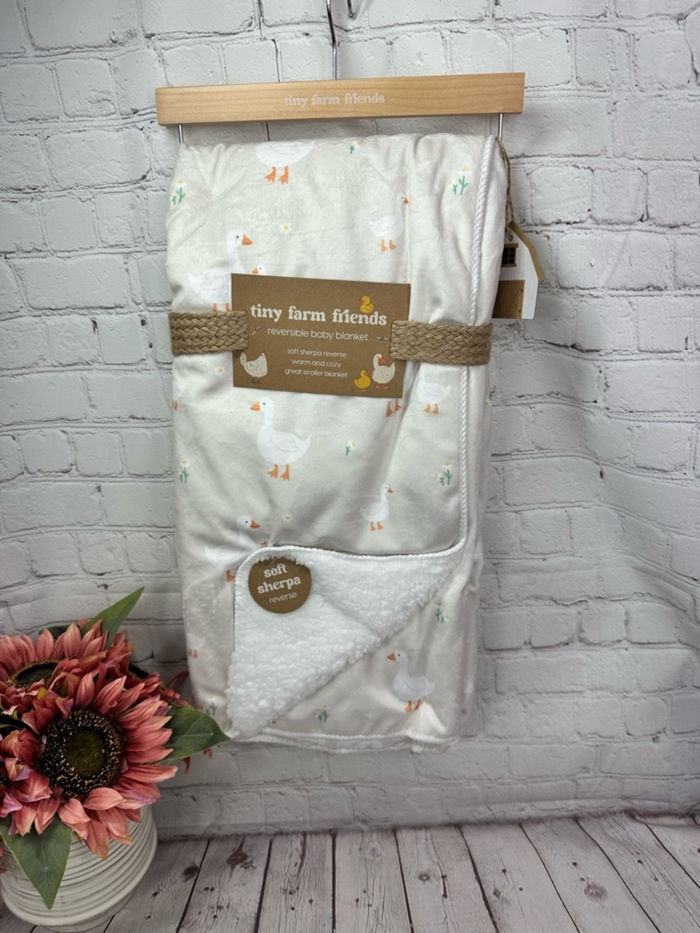 NWT Tiny Farm Friends Reversible Baby Blanket Duck Print unisex farm barnyard